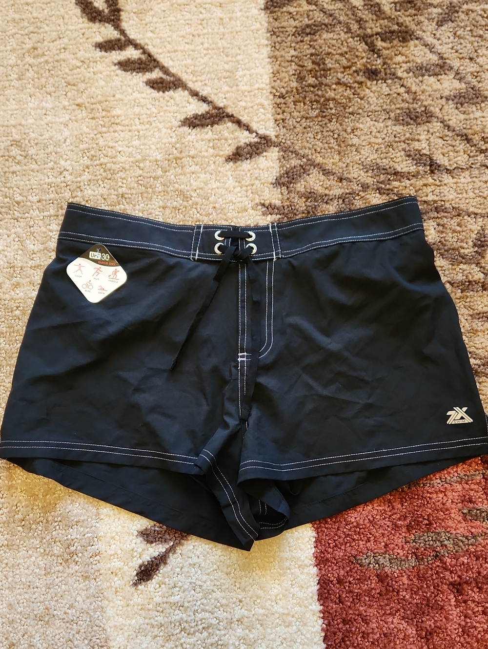 ZeroXposur Black Women's Athletic Swim Shorts with Lace-Up Waist